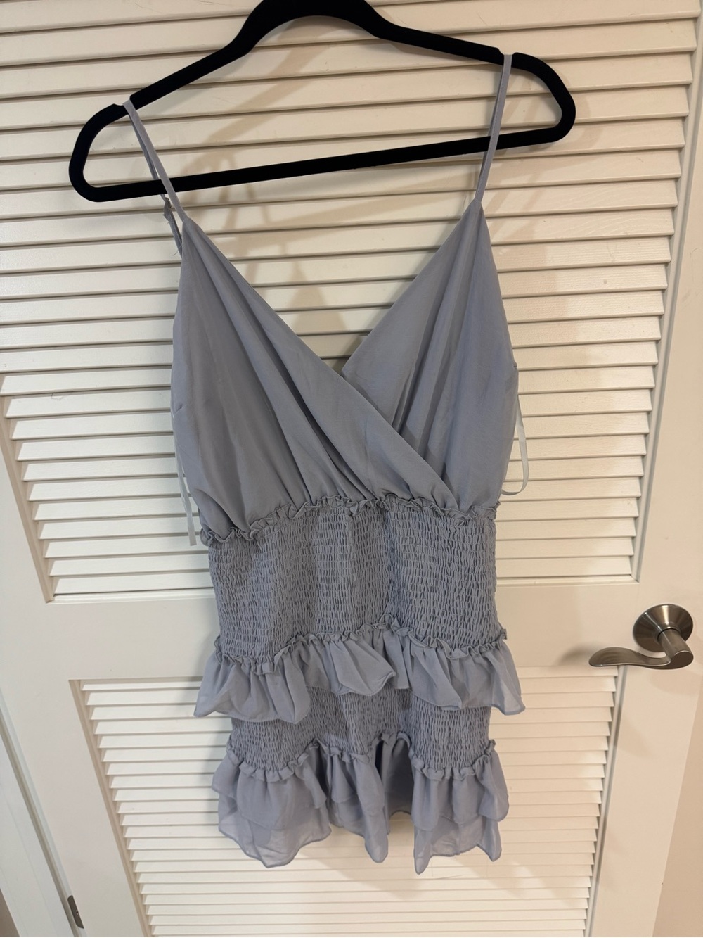 NWT She + Sky Light Gray Smocked Ruffle Cami